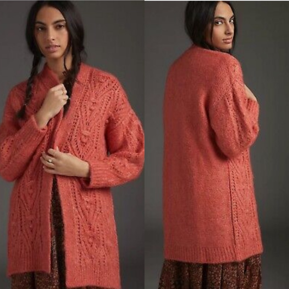 Anthro Nuria Textured Knotch Long Cardigan M - Picture 3 of 17